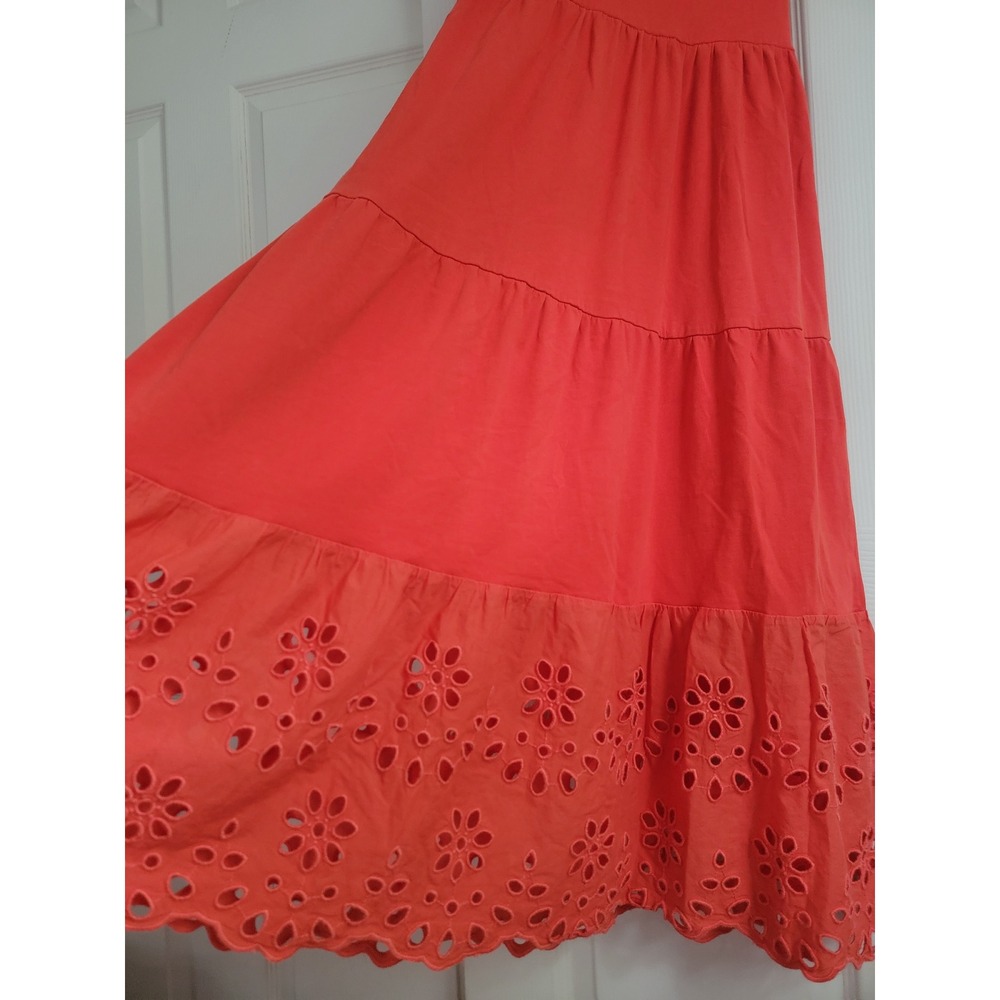J.Crew 100% Cotton Orange Tiered Eyelet Cross Back Midi Dress Sleeveless Small - Picture 10 of 10
